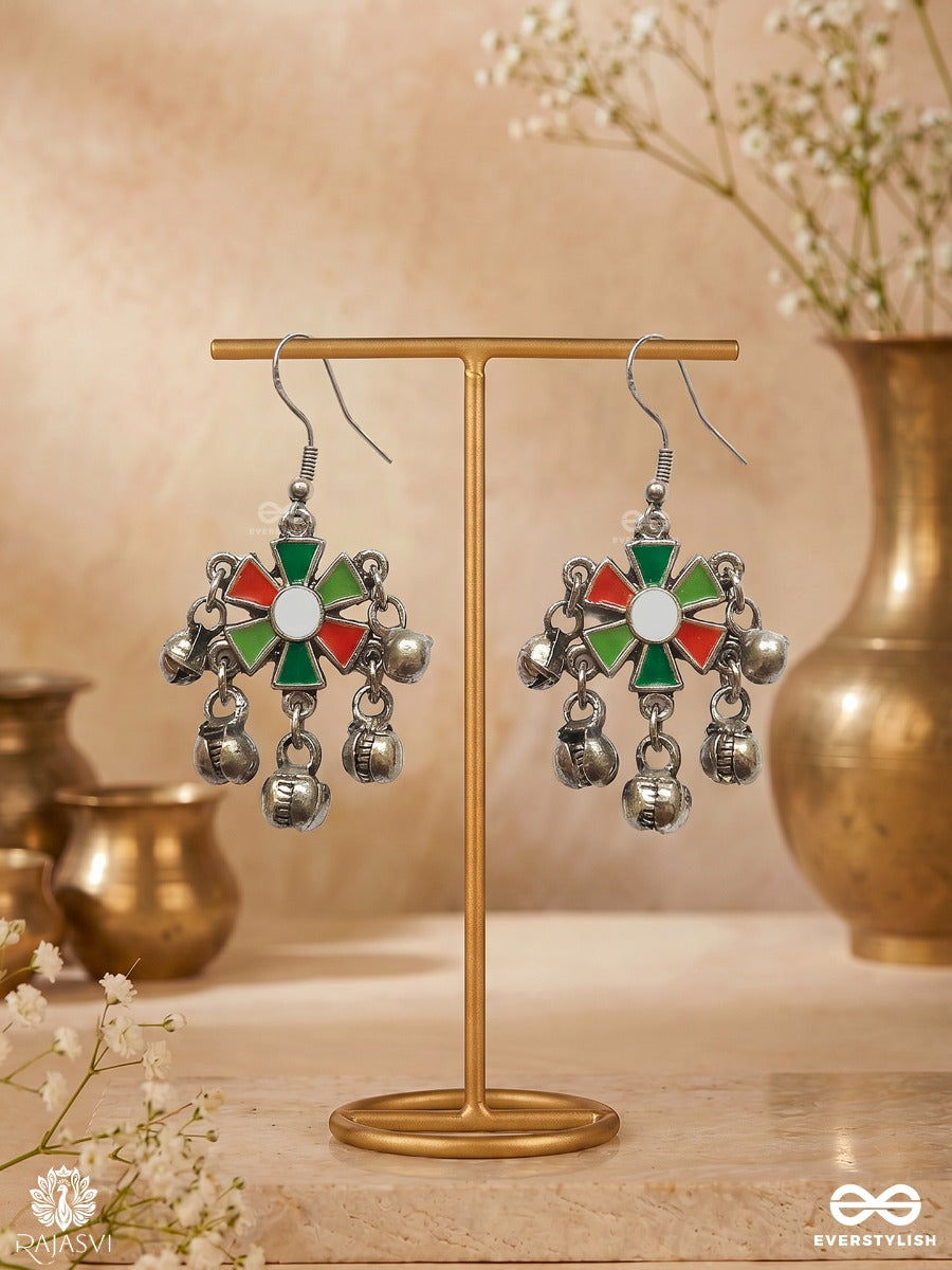 Rustic Bloom - Oxidised Flower Drop Earrings