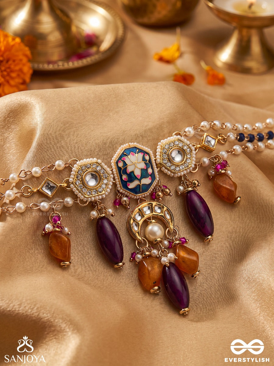 Padmabhusan - Lotus Adornment - Kundan Pendant With Pearls, Purple And Amber Beads