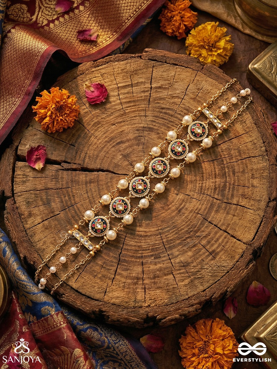 Kanchana Lahari - Golden Wave - Statement Kundan Choker With Pearl And Golden-Tinted Beaded Drops