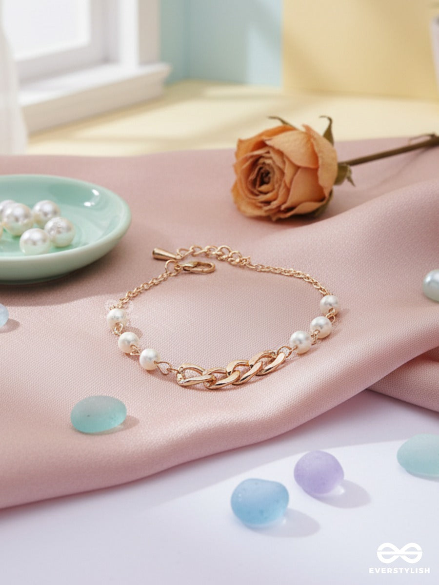 Chained Charm - Golden Bracelet With Pearl