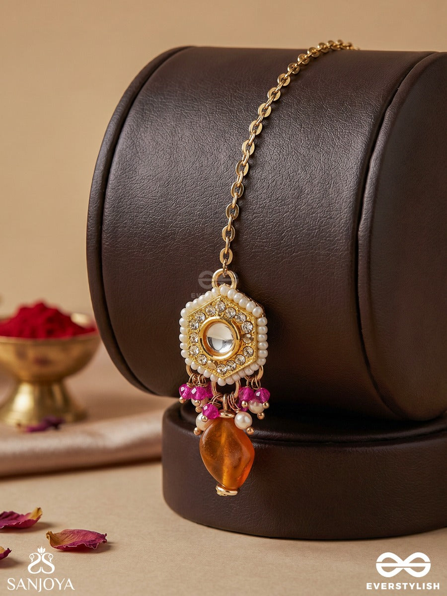 Madhurima - Sweet Radiance - Elegant Maangtika With Ornamental Panel And Pearl Detailing