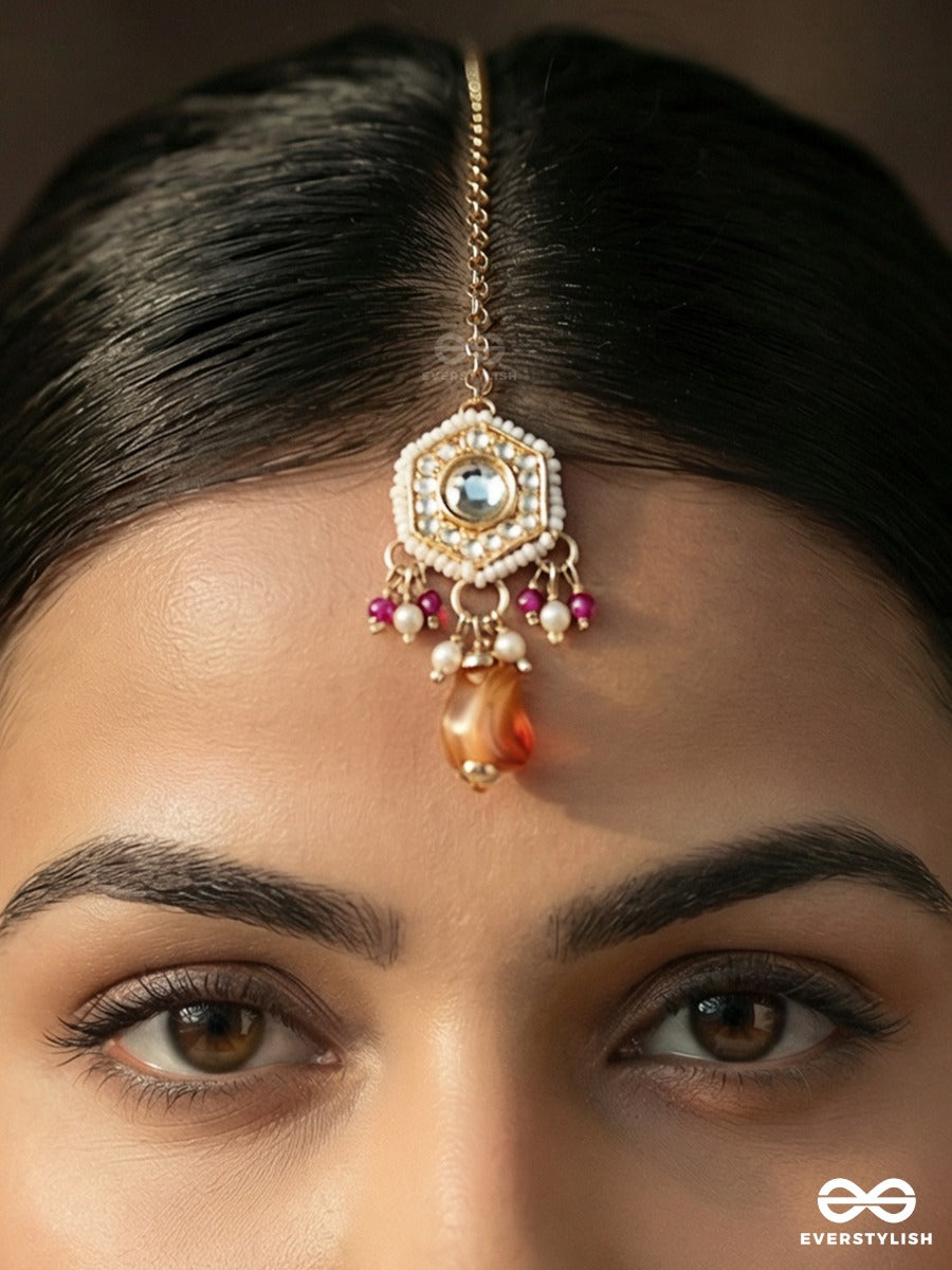 Madhurima - Sweet Radiance - Elegant Maangtika With Ornamental Panel And Pearl Detailing