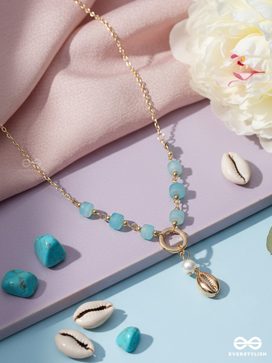 Sea Drop - Necklace With Blue Beads, Pearl & Shell