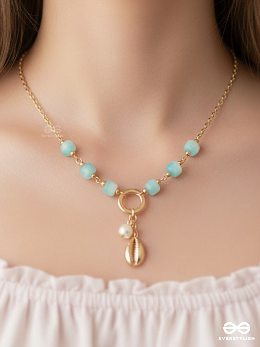 Sea Drop - Necklace With Blue Beads, Pearl & Shell