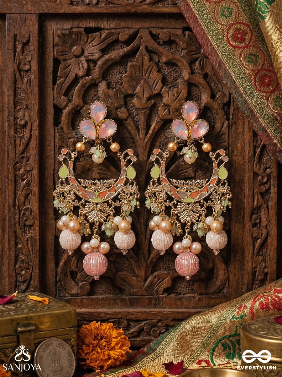 Lalitalankara - Beautiful Ornamentation - Exquisite Enamelled Earrings With Floral Details And Statement Pearl Clusters