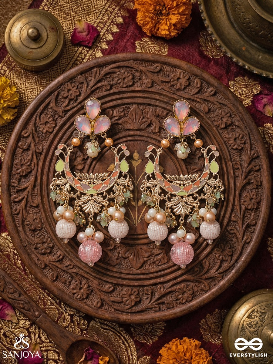 Lalitalankara - Beautiful Ornamentation - Exquisite Enamelled Earrings With Floral Details And Statement Pearl Clusters