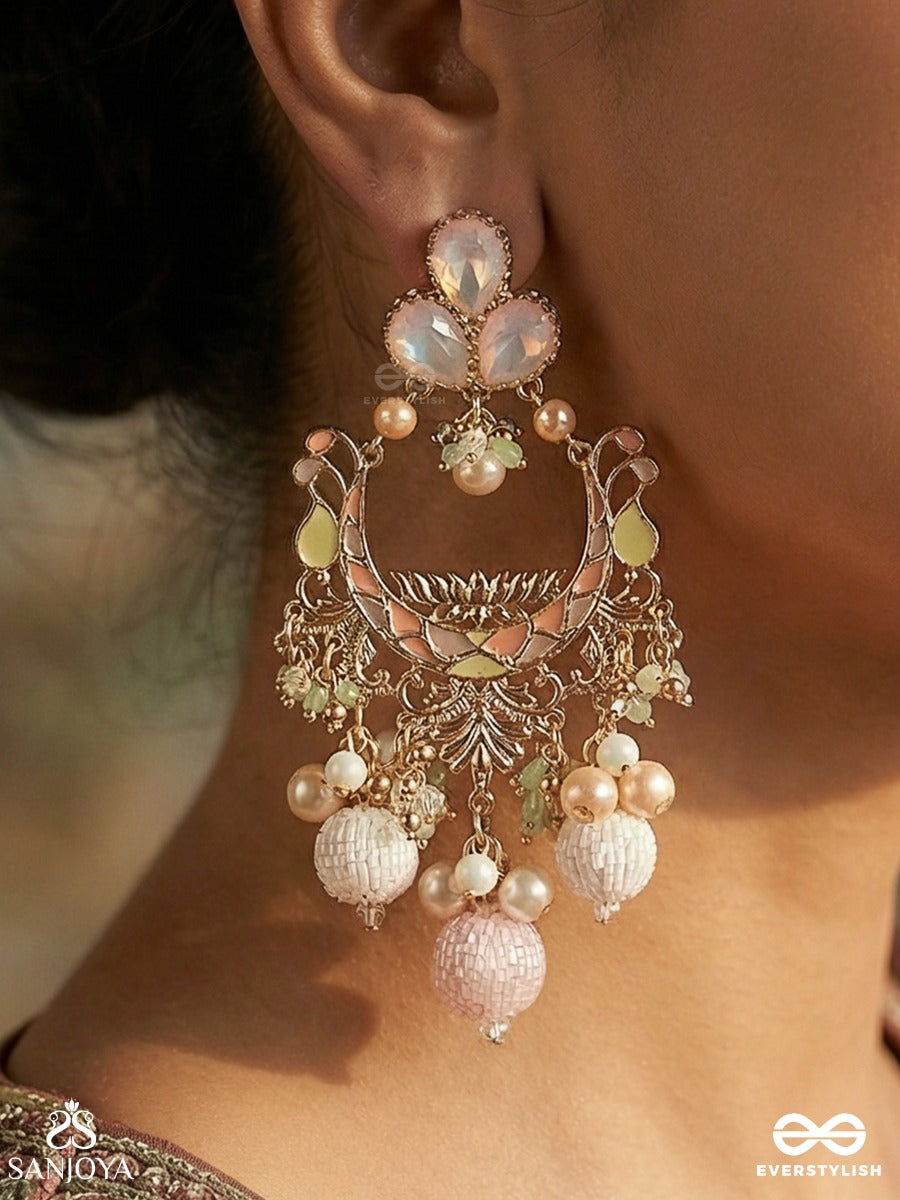 Lalitalankara - Beautiful Ornamentation - Exquisite Enamelled Earrings With Floral Details And Statement Pearl Clusters
