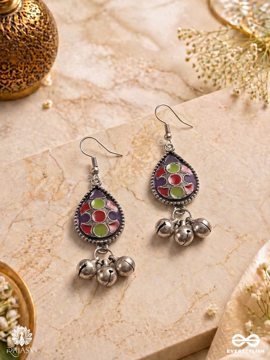 Rang Charm- Oxidised Enamelled Teardrop Earring