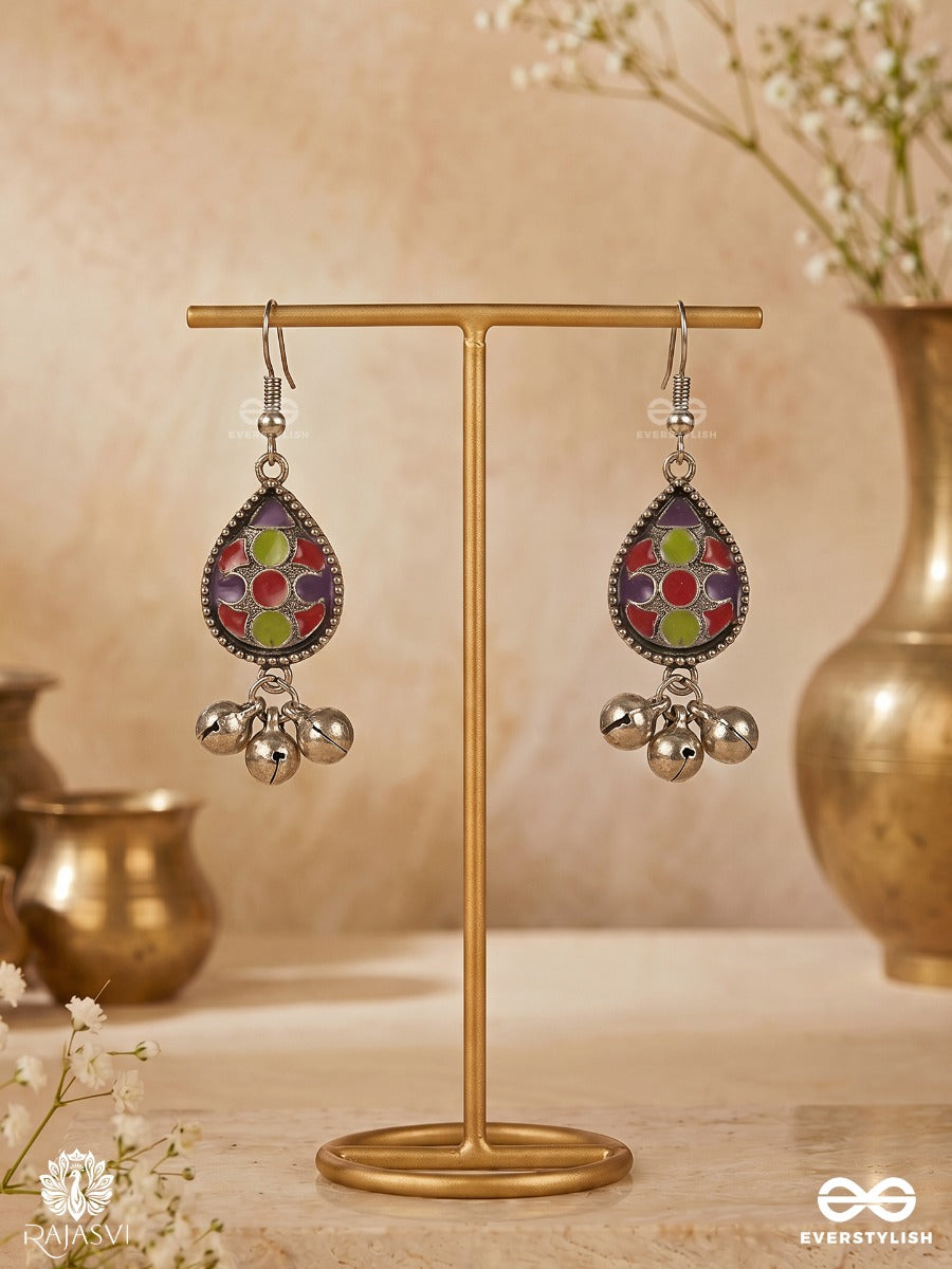 Rang Charm- Oxidised Enamelled Teardrop Earring