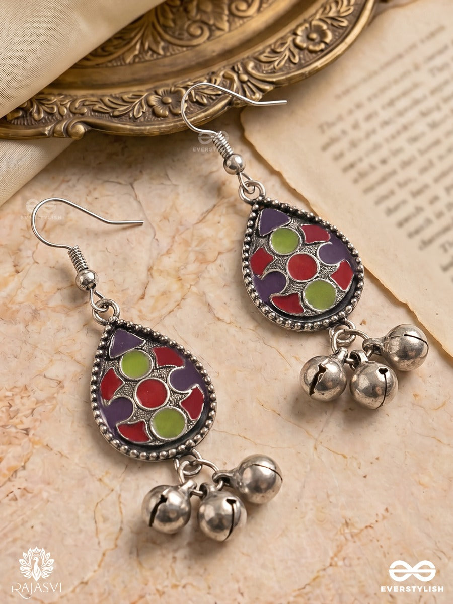 Rang Charm- Oxidised Enamelled Teardrop Earring