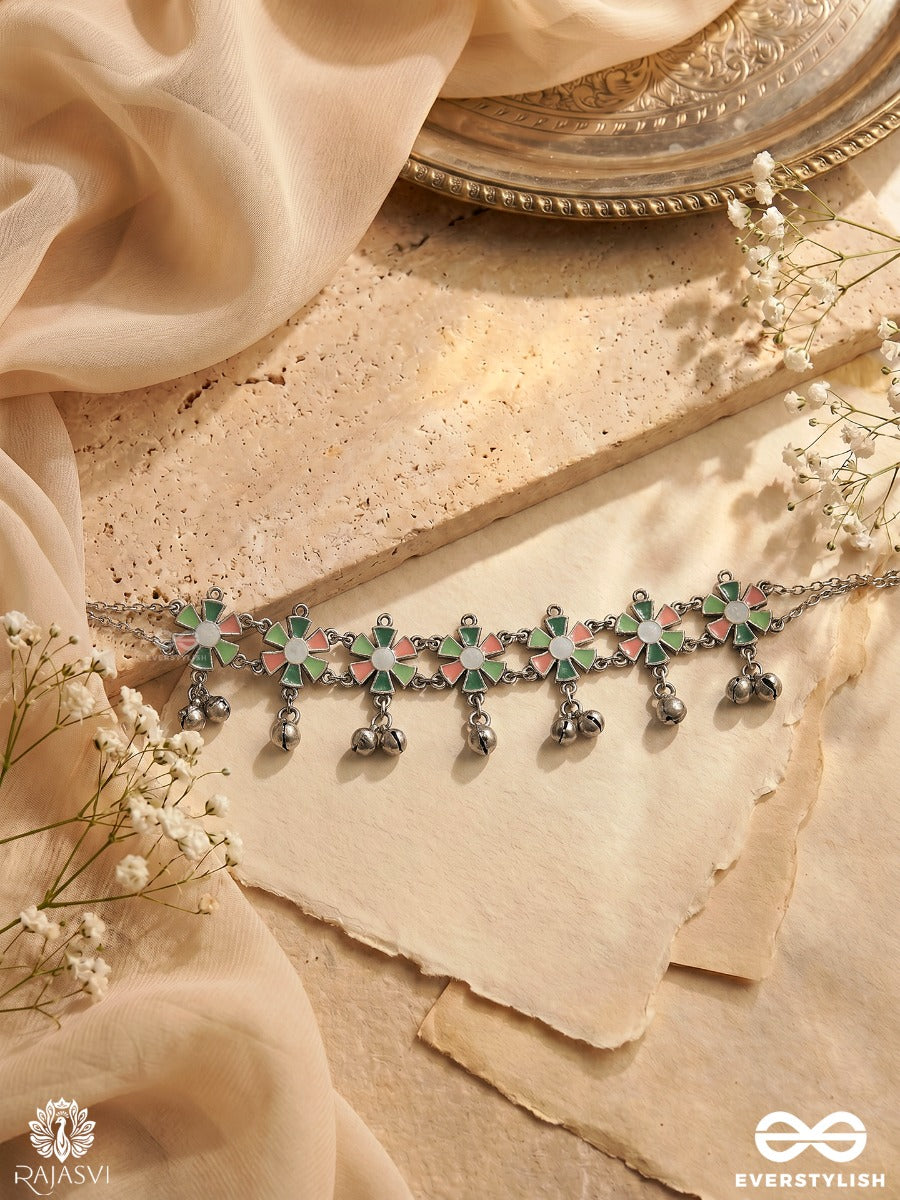 Spring Whim- Oxidised Floral Charm Choker