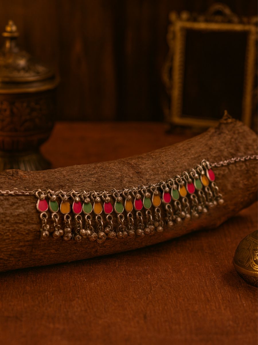 Bolly Beat - Oxidised Necklace With Neon Enamel Charms