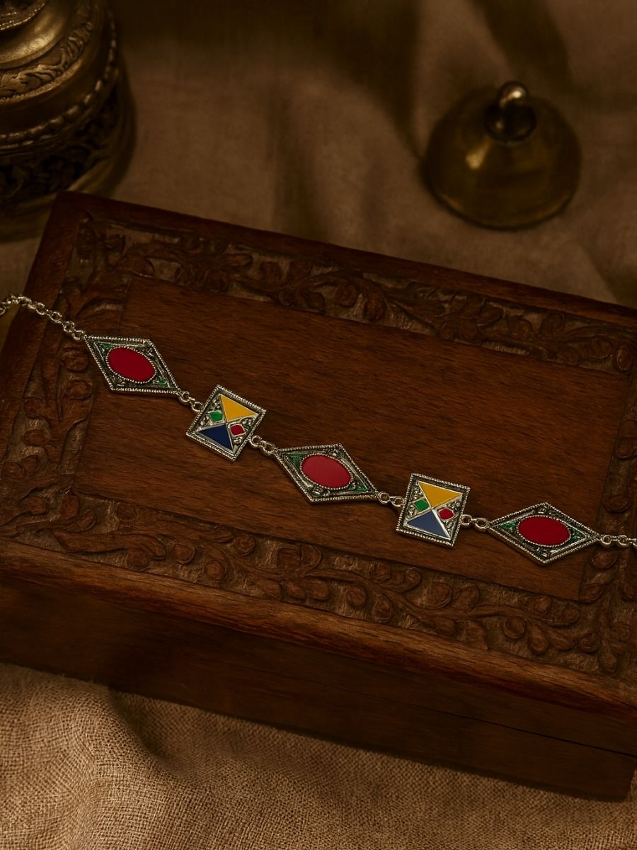 Tiled Tales - Multicolor Enamelled Oxidised Choker