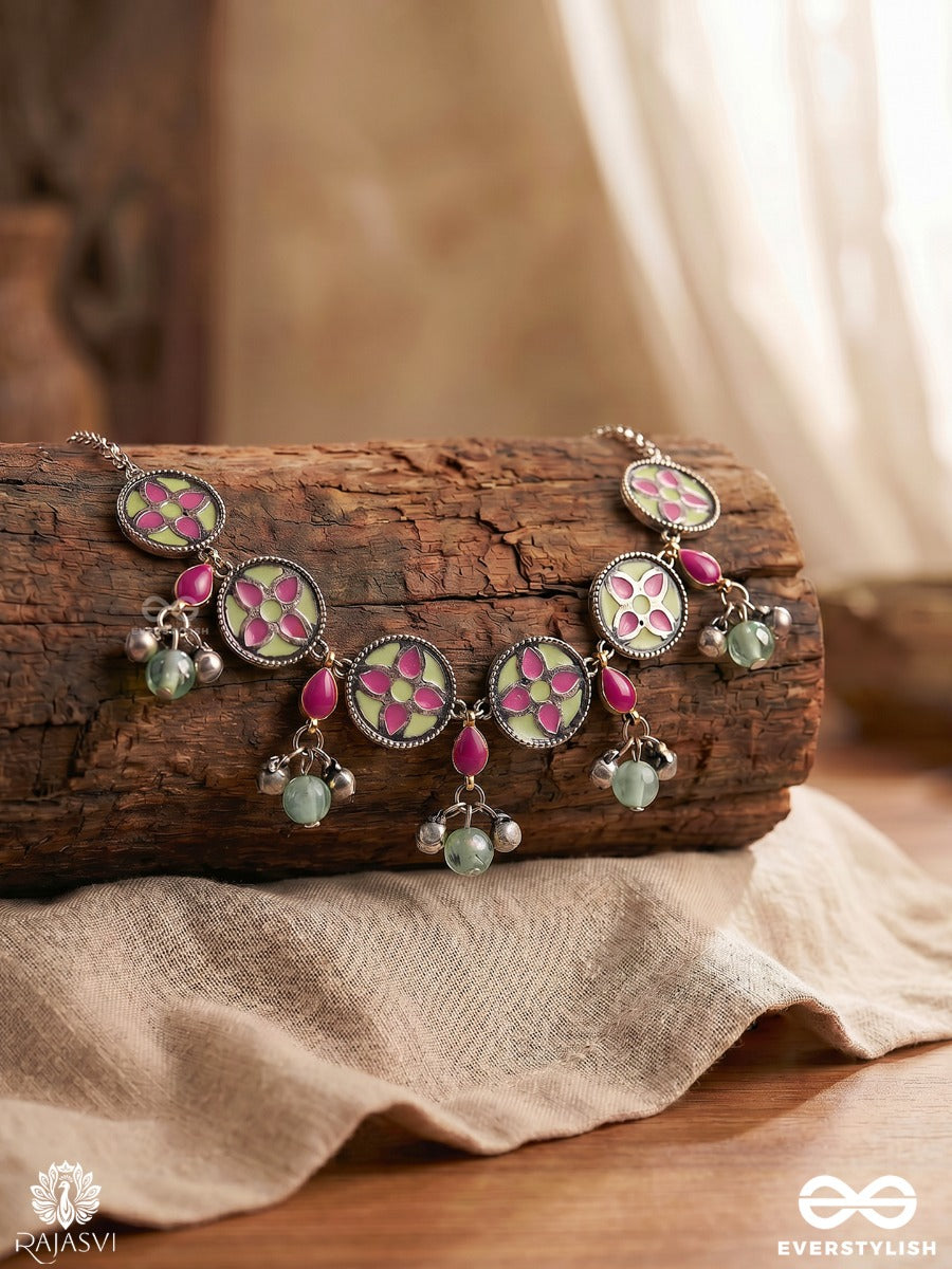 Folk Bloom - Oxidised Floral Enameleed Choker