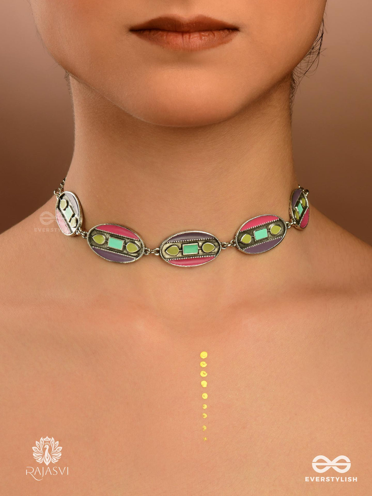 Retro Beat - Funky Enamelled Vintage Oxidised Choker