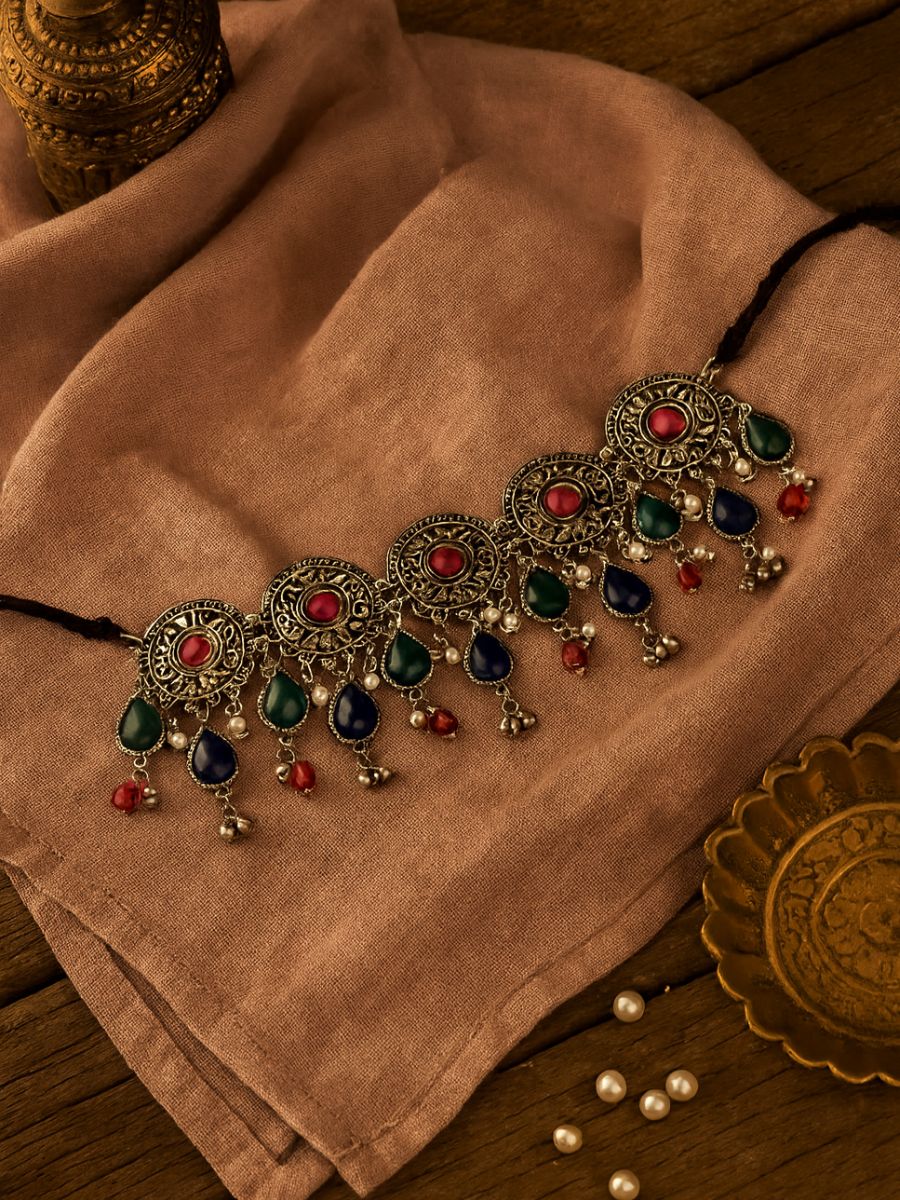 Nazaakat - Detailed Beaded Oxidised Necklace