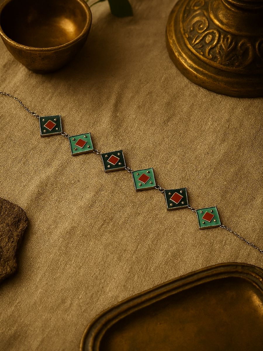 Pop Gems- Geometric Enamelled Oxidised Choker
