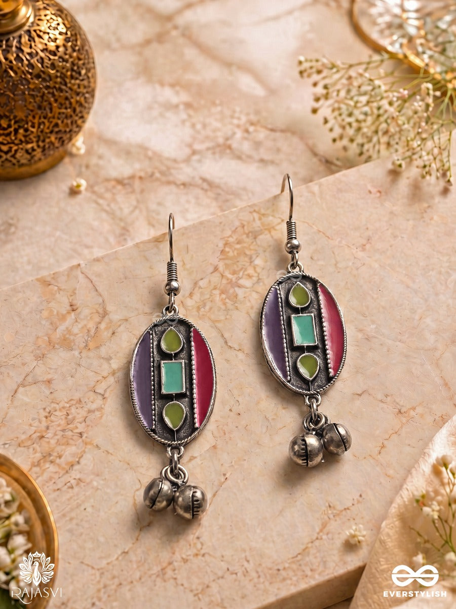 Bazaar Beat- Oval Enamelled Oxidised Earrings