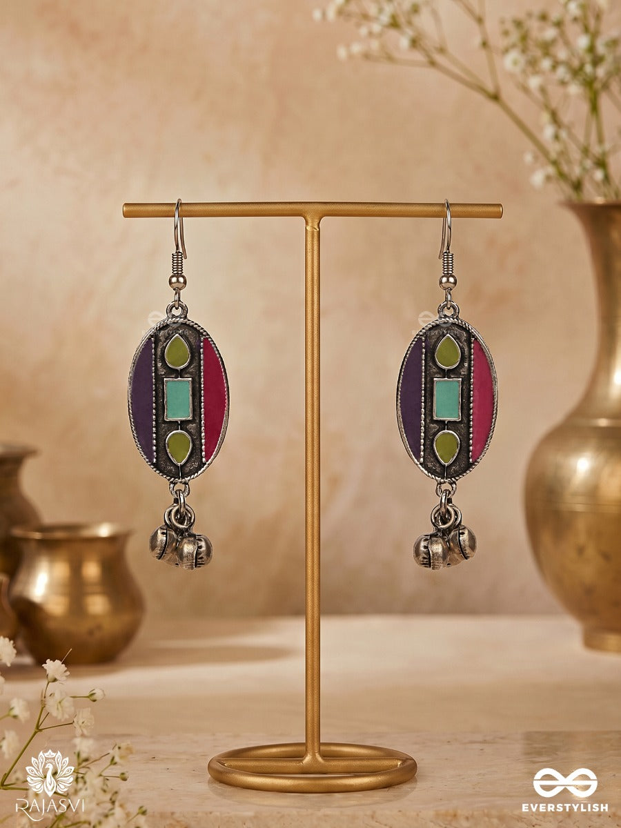 Bazaar Beat- Oval Enamelled Oxidised Earrings