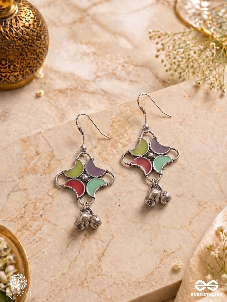 Moon Bloom- Crescent-Shaped Enamel Earrings