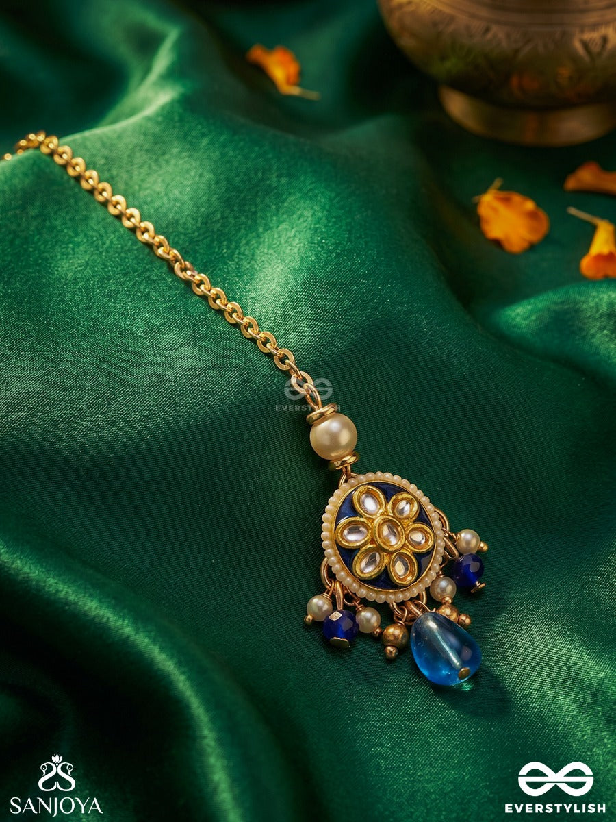 Mrigika - Soft Beauty - Gold Teardrop Maangtika Charm With Lavender Drops