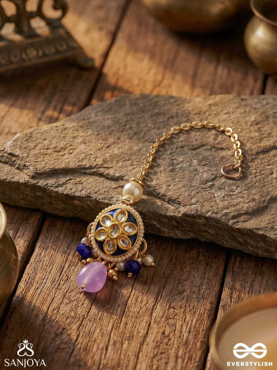 Mrigika - Soft Beauty - Gold Teardrop Maangtika Charm With Lavender Drops