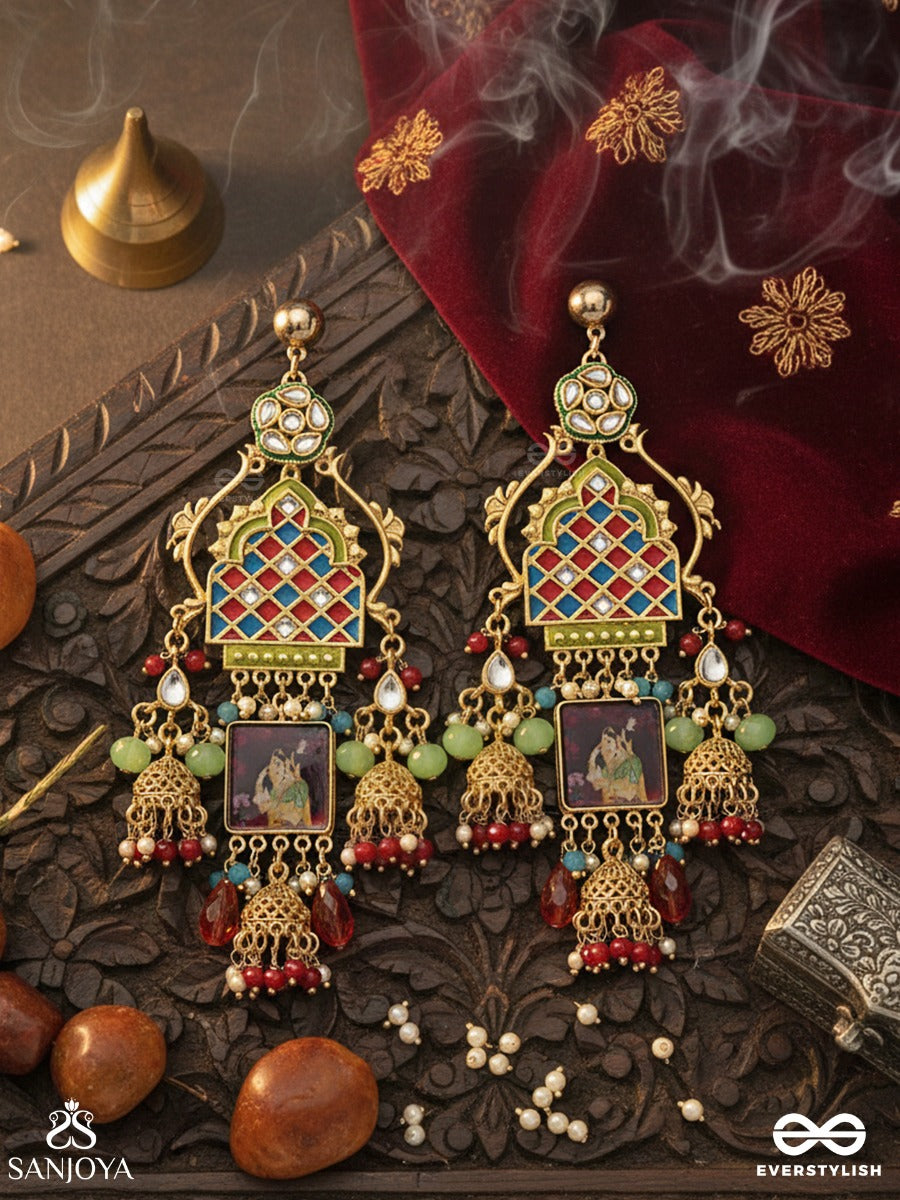 Rangdarshan - Vision In Colour - Ornamented Earring With Checkered Enamel Work, Mini Jhumkas And Multi-Colour Bead Accents