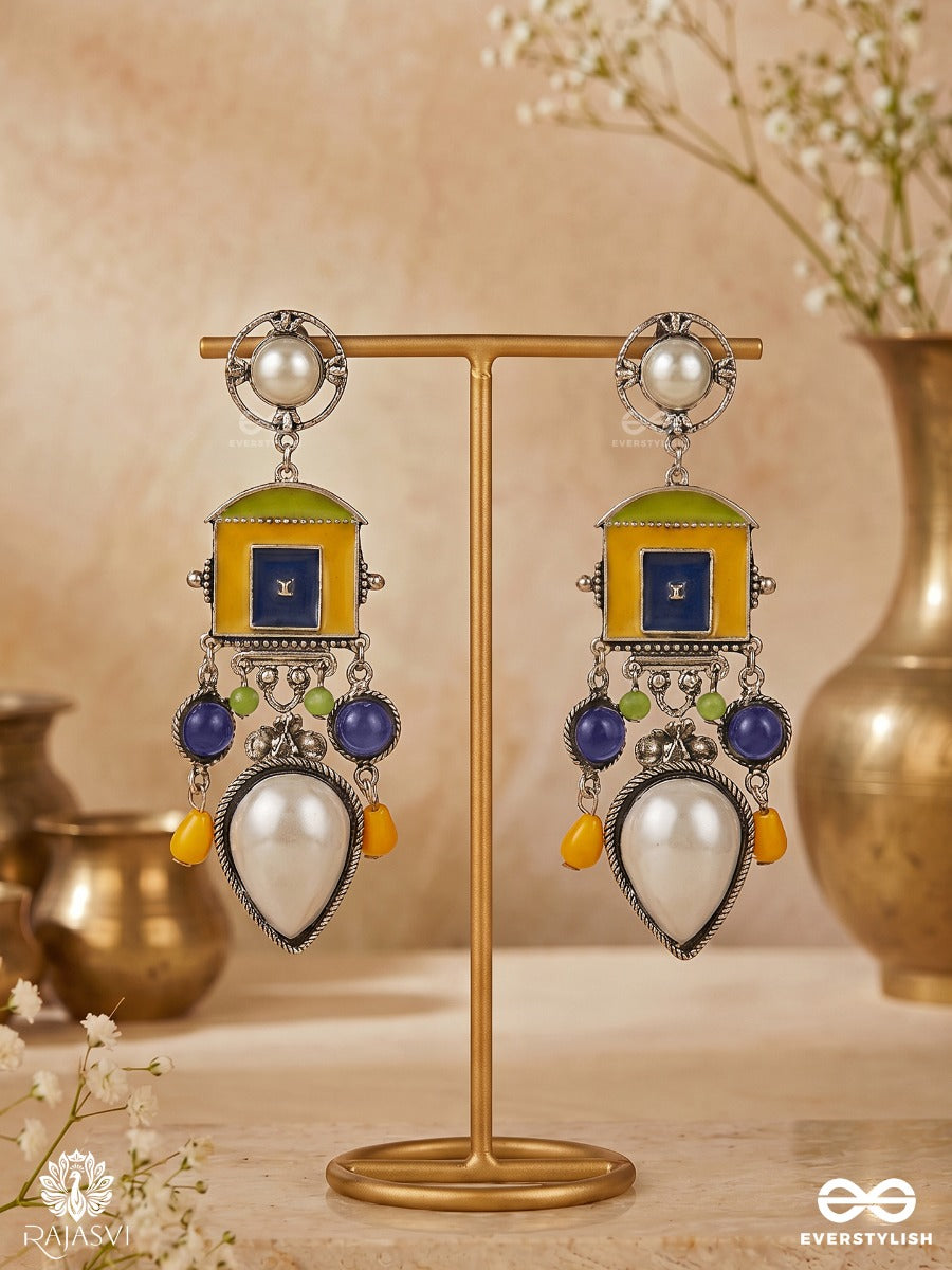 Sunburst Drop - Teardrop Enamelled Jodhpuri Jhumkas
