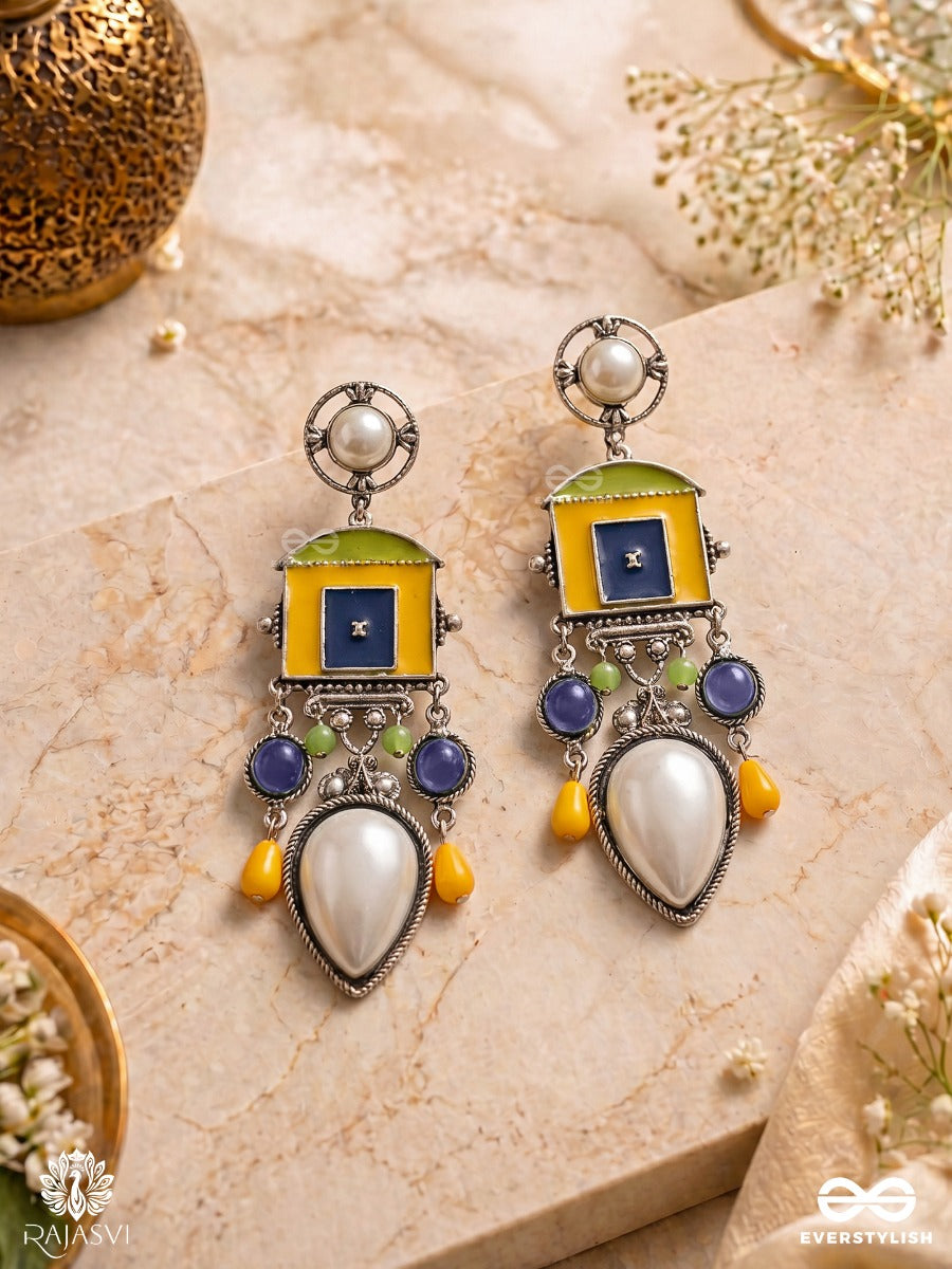 Sunburst Drop - Teardrop Enamelled Jodhpuri Jhumkas