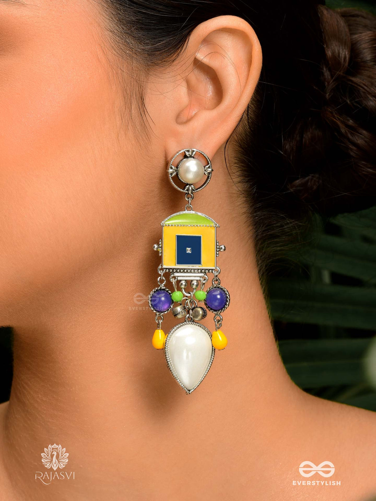 Sunburst Drop - Teardrop Enamelled Jodhpuri Jhumkas