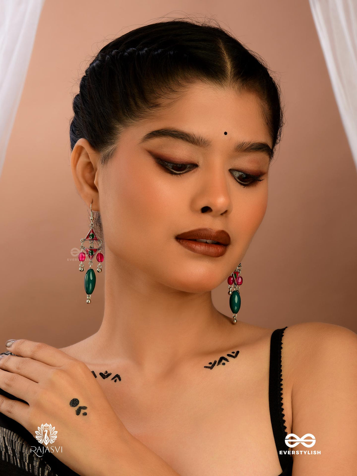 Tinkle Tango - Triangle Motif Oxidised Jodhpuri Jhumkas