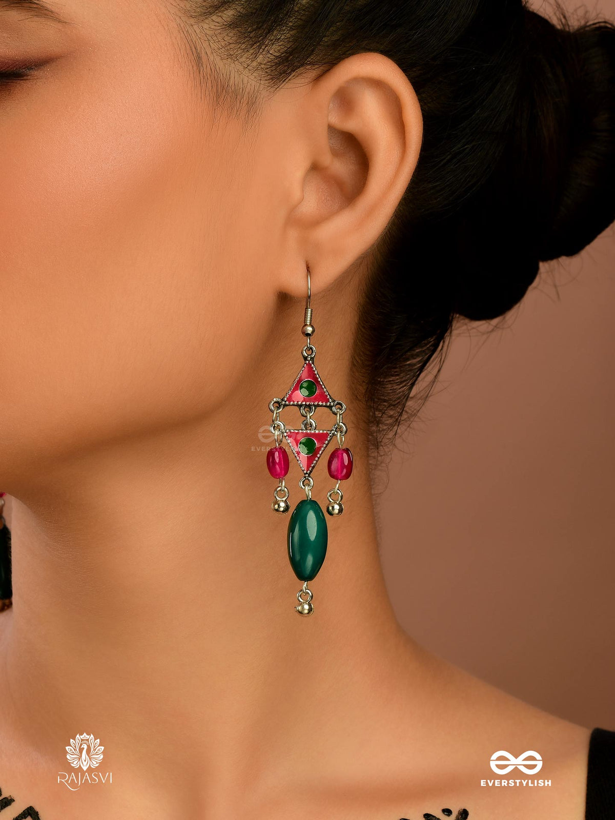 Tinkle Tango - Triangle Motif Oxidised Jodhpuri Jhumkas