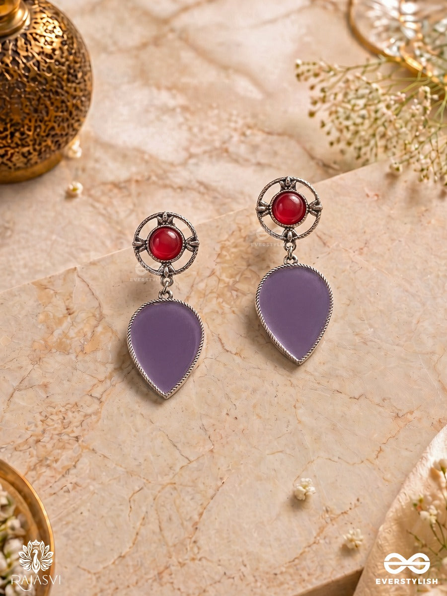 Lilac Drop- Teardrop Enamelled Oxidised Earring
