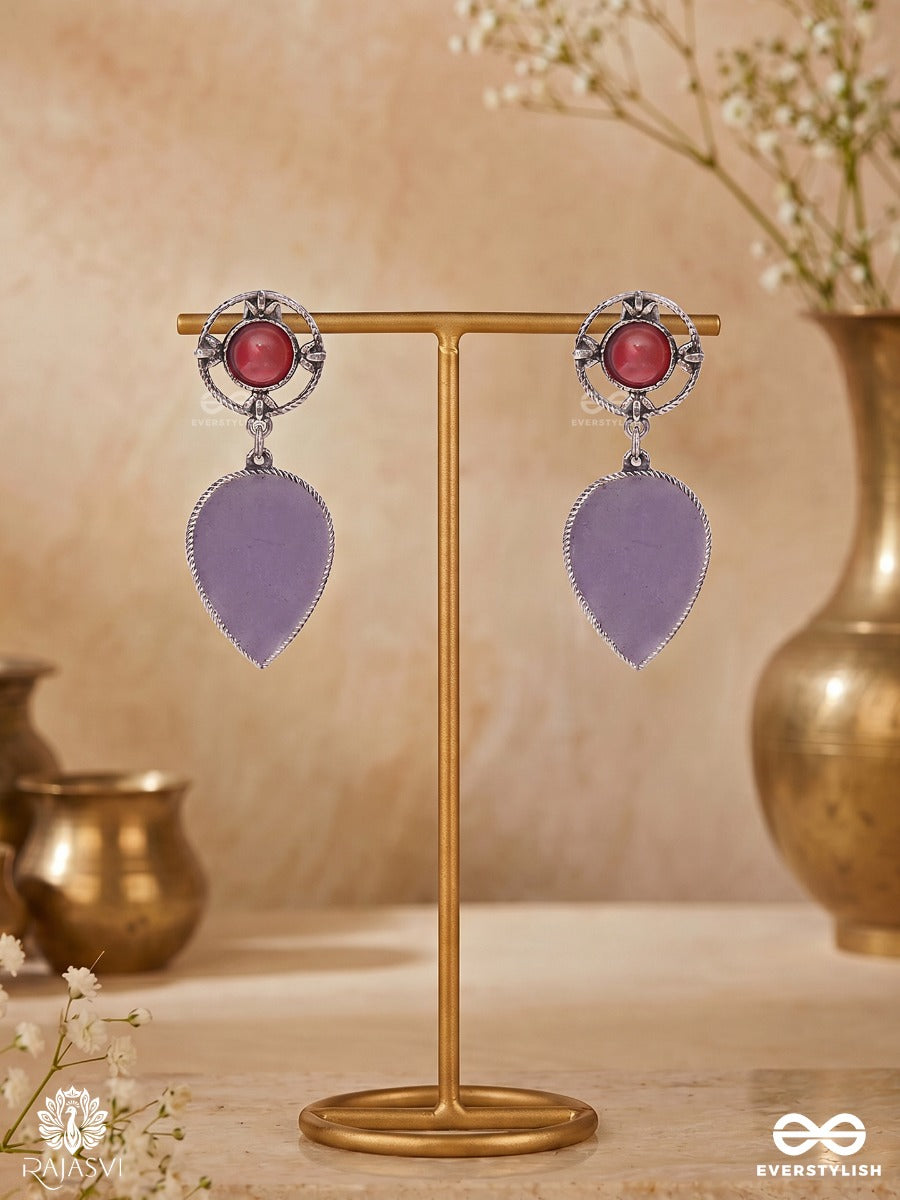 Lilac Drop- Teardrop Enamelled Oxidised Earring