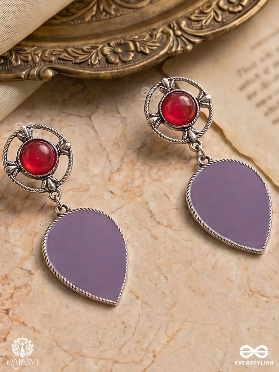 Lilac Drop- Teardrop Enamelled Oxidised Earring