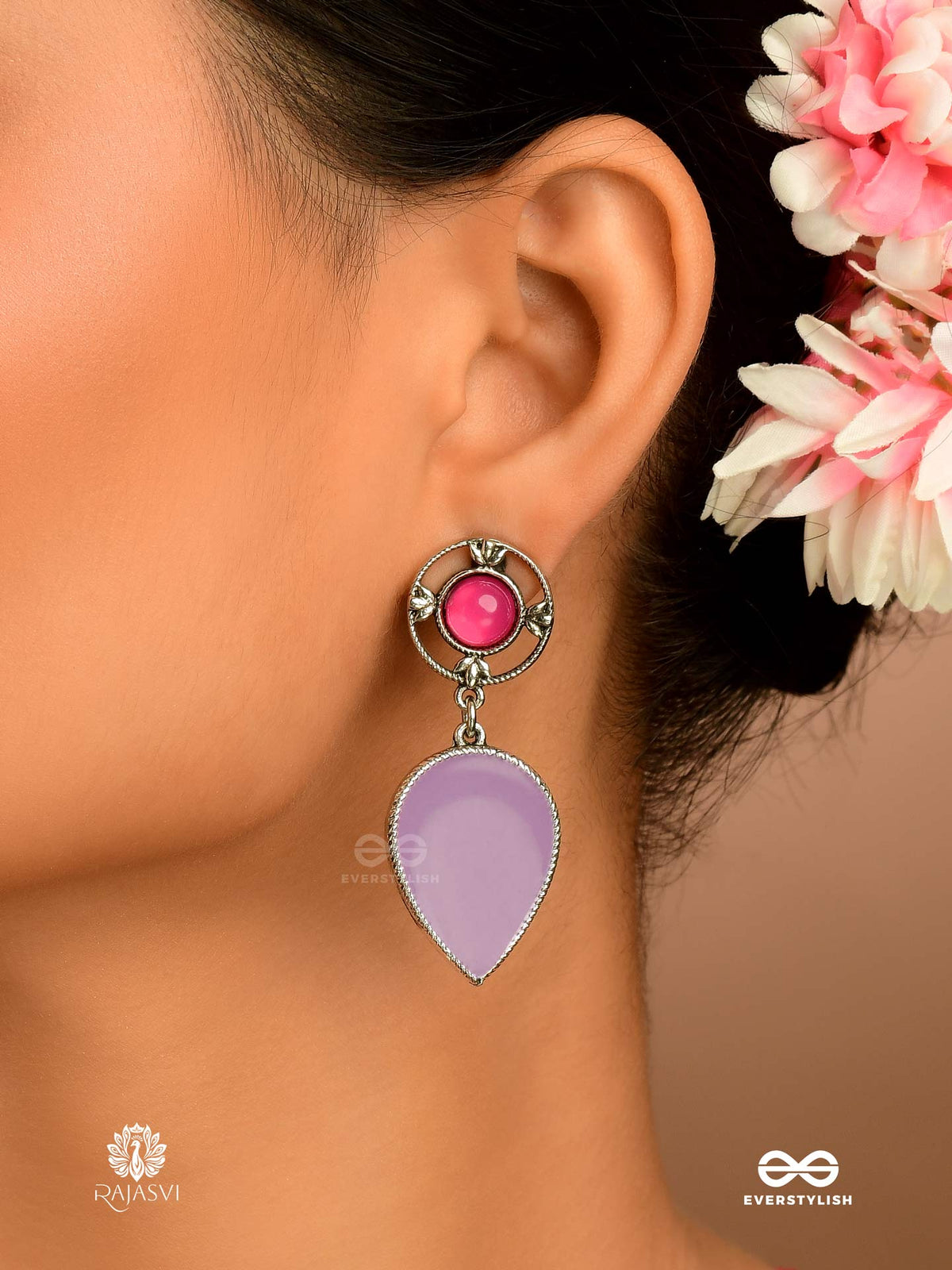 Lilac Drop- Teardrop Enamelled Oxidised Earring