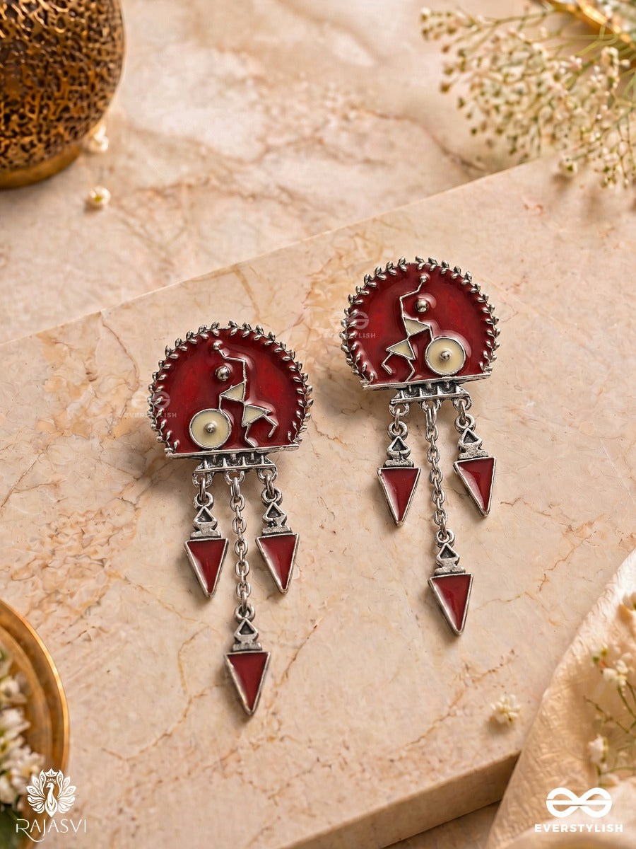 Tribal Rise - Oxidised Enamelled Earring With Folk Figure