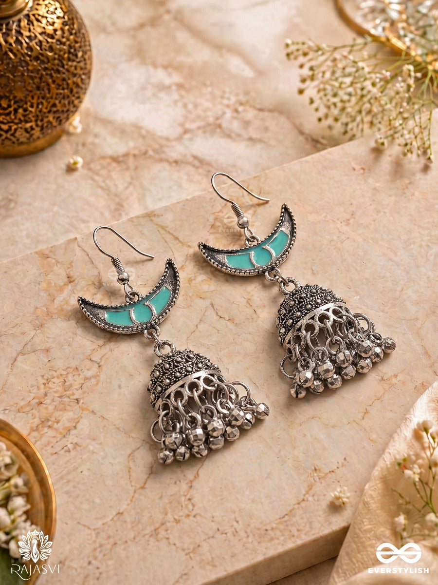 Neel Chaand- Enamelled Oxidised Crescent Earring