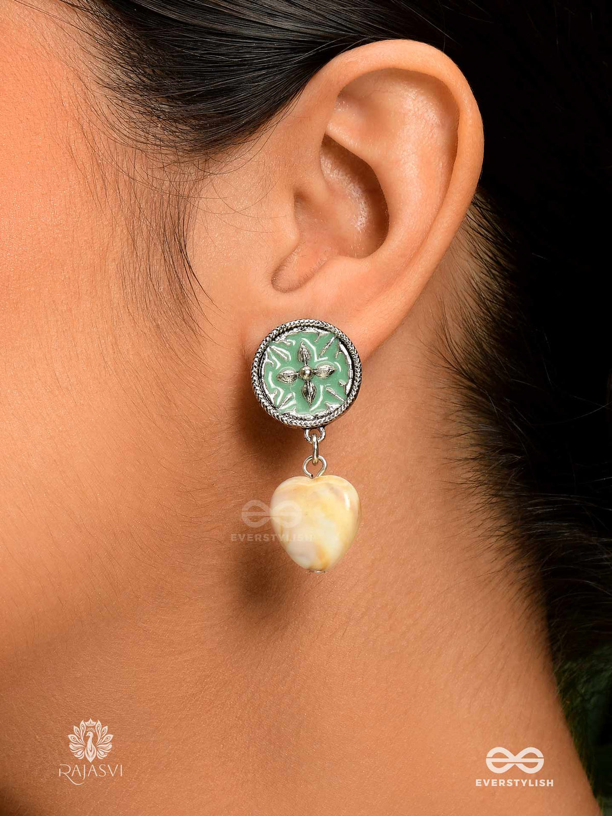 Moss Heart - Green Enamel Stud Earrings