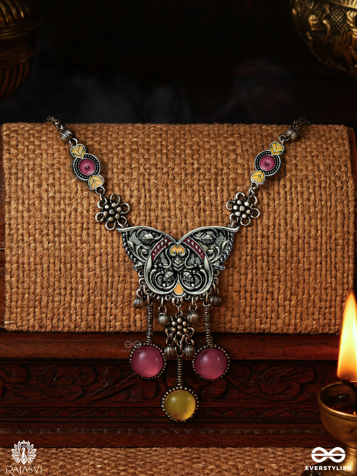 Winged Bloom - Vibrant Enamel Butterfly Necklace