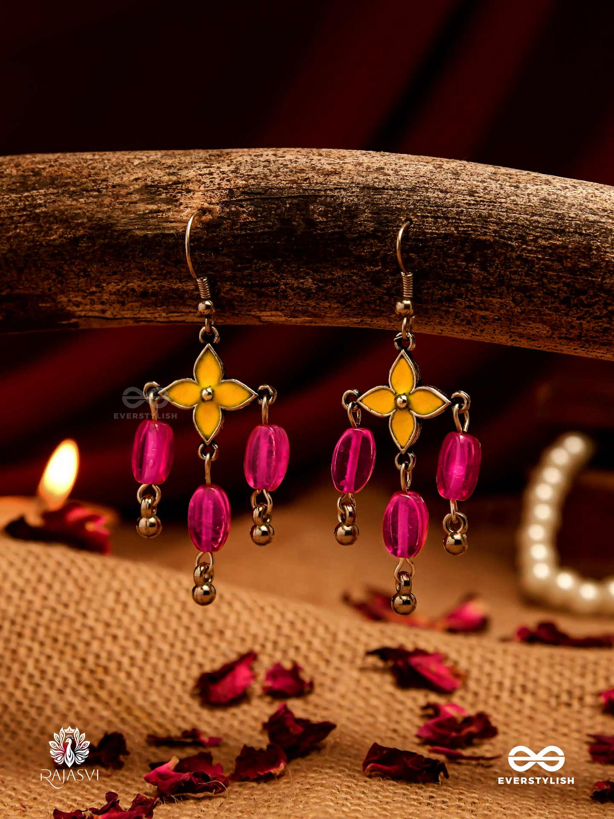 Summer Sway - Fuchsia Beaded Jodhpuri Jhumkas