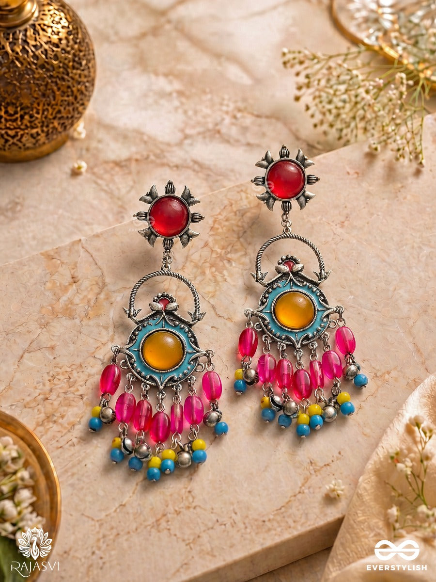 Sunburst Gypsy - Boho Statement Oxidised Jodhpuri Jhumkas
