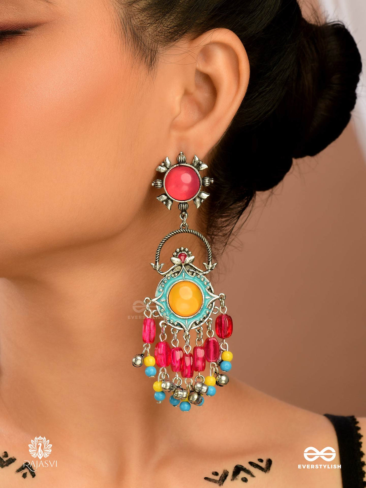 Sunburst Gypsy - Boho Statement Oxidised Jodhpuri Jhumkas