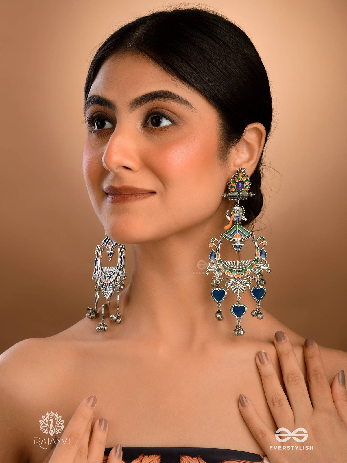 Indigo Embrace - Statement Oxidised Jhumka