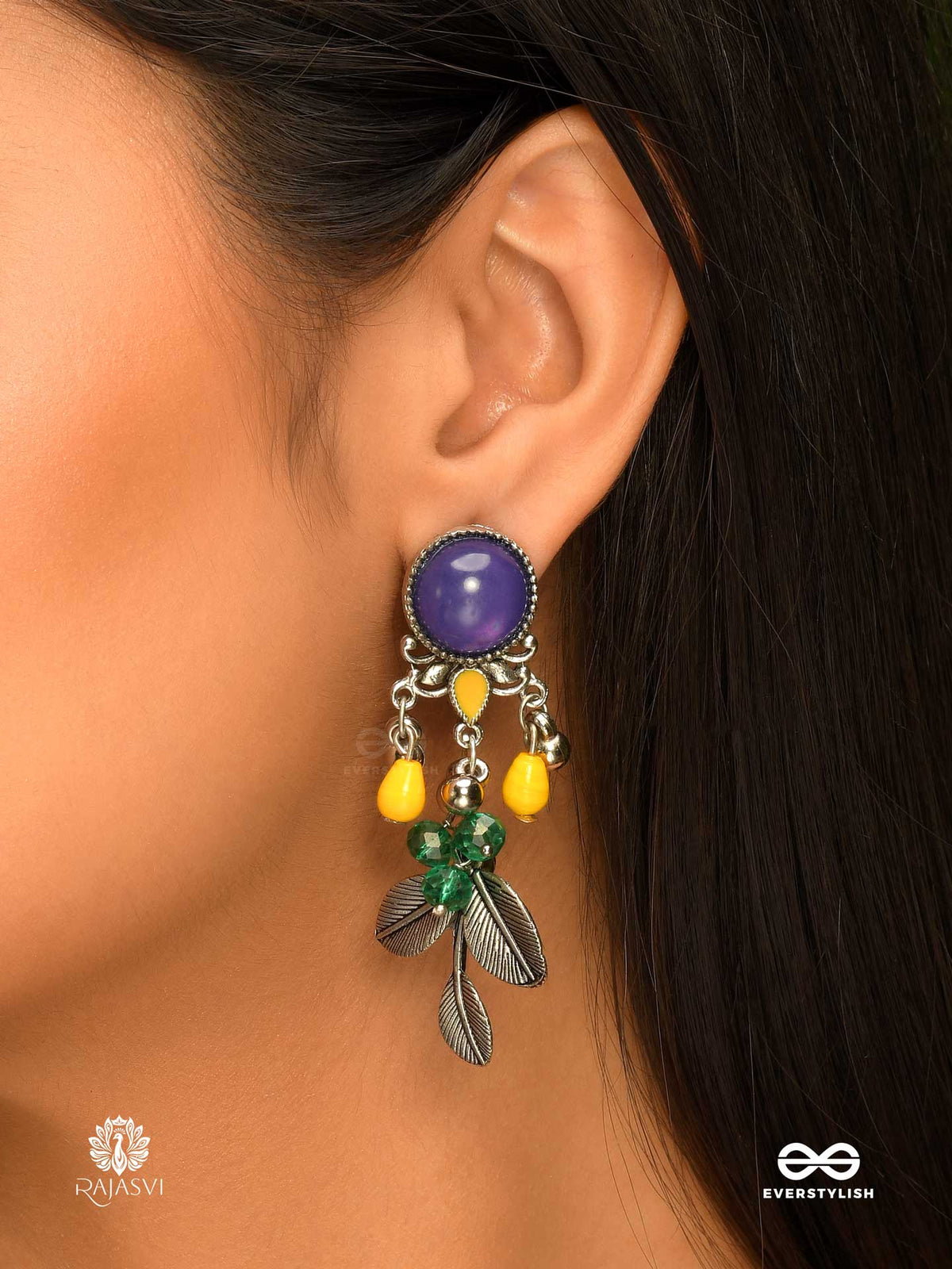 Forest Flair - Oxidised Leaf Jodhpuri Jhumkas