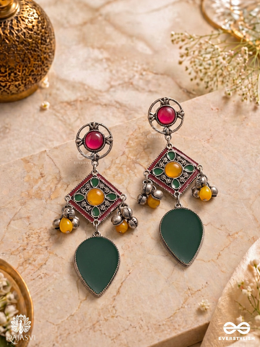 Forest Flame - Statement Green Drop Jodhpuri Jhumkas