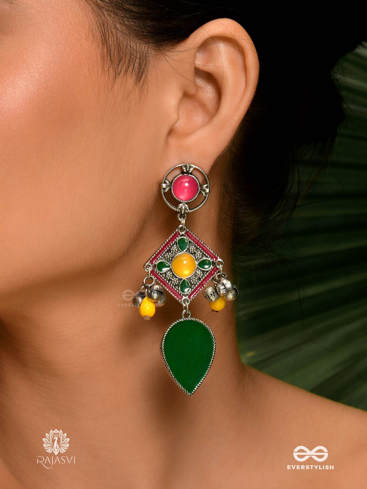 Forest Flame - Statement Green Drop Jodhpuri Jhumkas