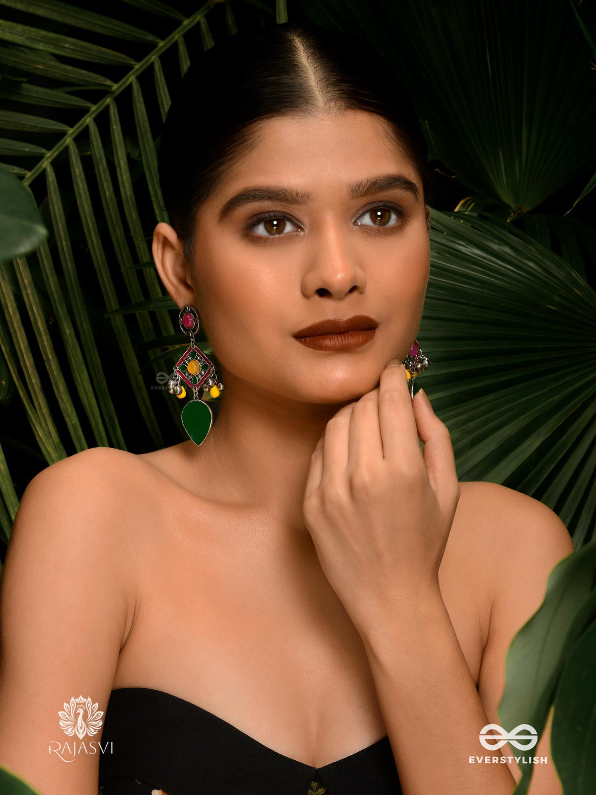 Forest Flame - Statement Green Drop Jodhpuri Jhumkas