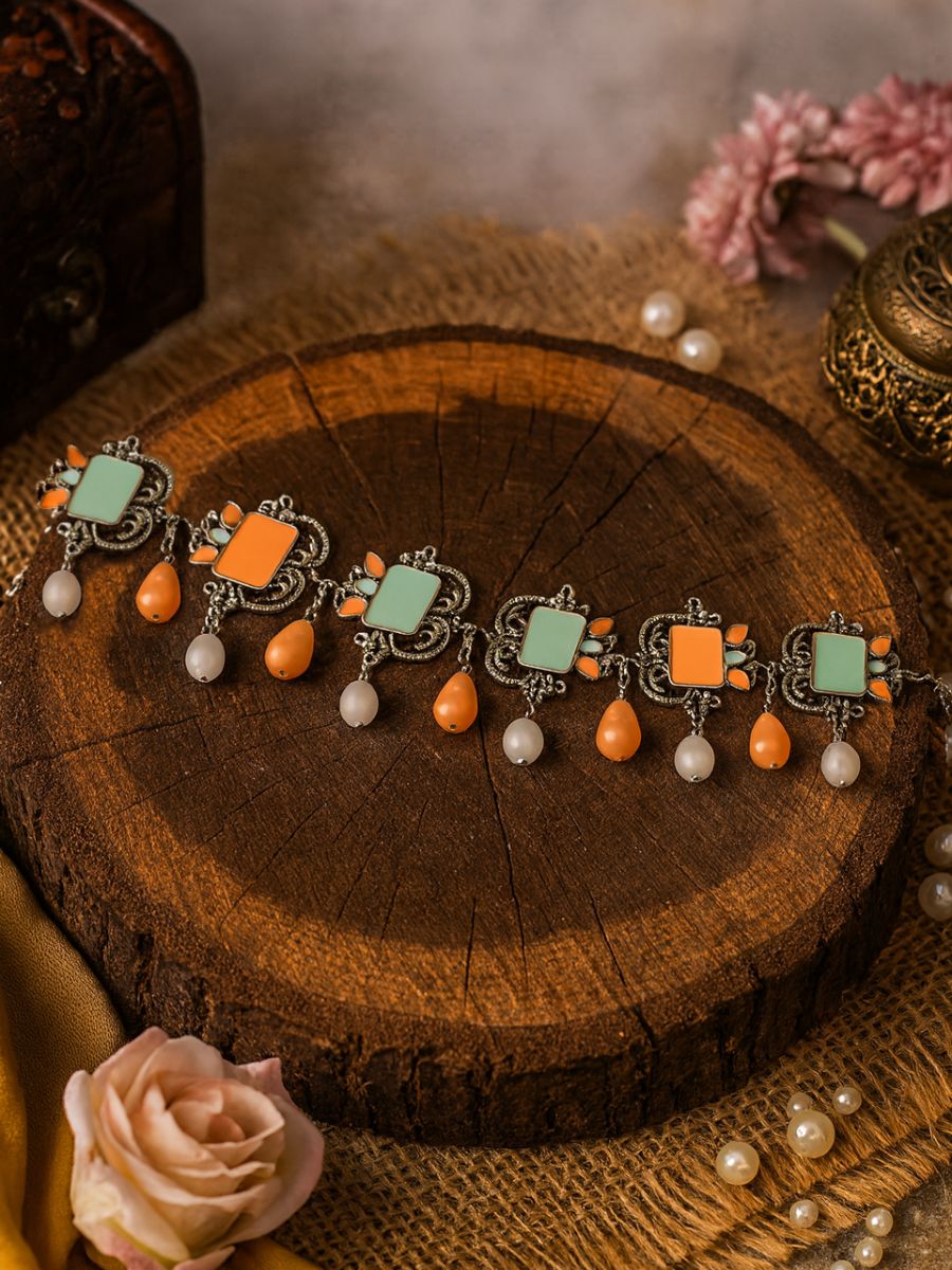 Summer Serenity - Enamelled Oxidised Necklace