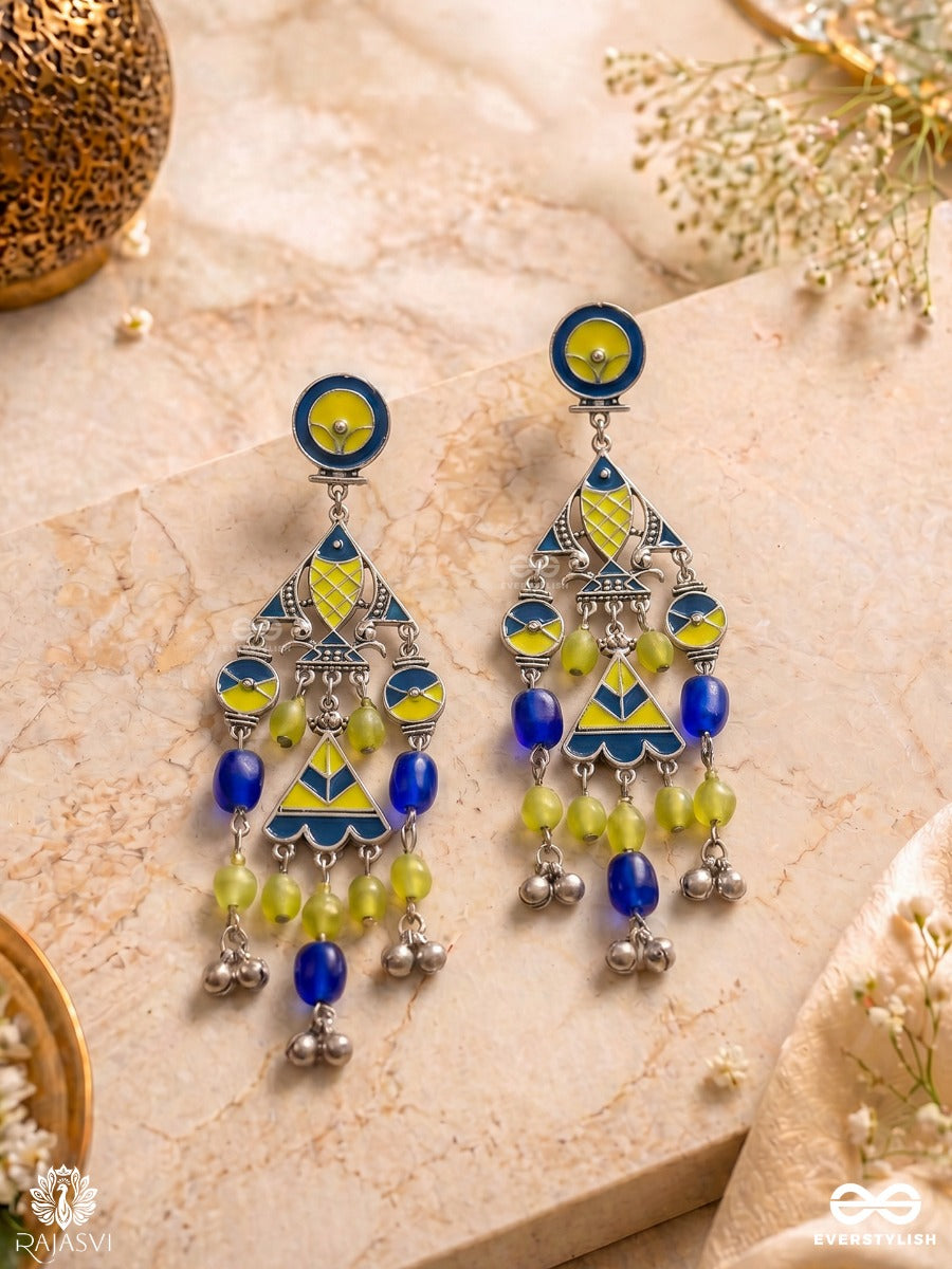 Breezy Bloom- Enamelled Folk-Inspired Oxidised Jodhpuri Jhumkas